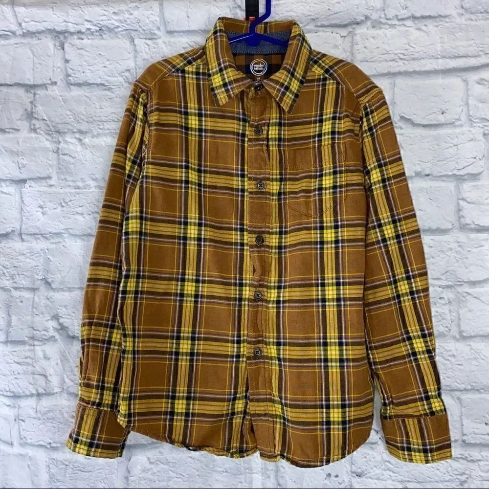 Wonder nation button down plaid flannel shirt boys size Medium 8